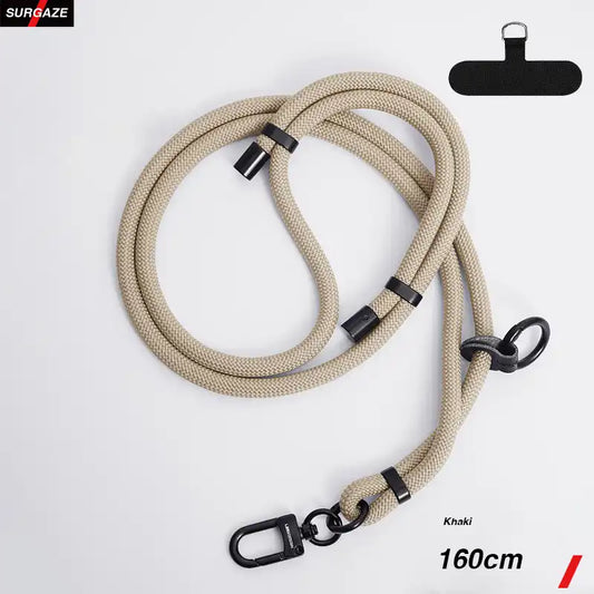 160cm Adjustable Crossbody strap Mobile Phone Lanyard Crossbody Adjustable Long Halter Wrist Woven Hang Rope Phone Case Gasket Lanyard beige natural