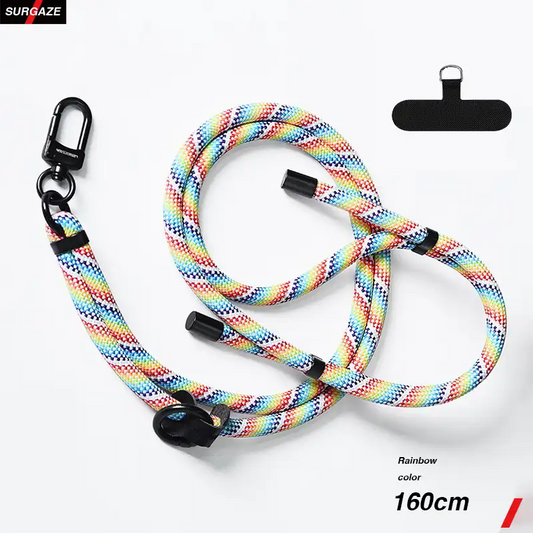 160cm Adjustable Crossbody strap Mobile Phone Lanyard Crossbody Adjustable Long Halter Wrist Woven Hang Rope Phone Case Gasket Lanyard rainbow